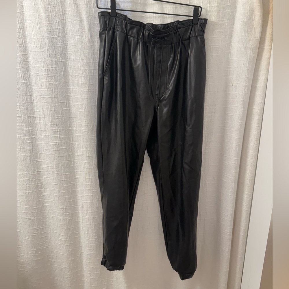 Black leather joggers